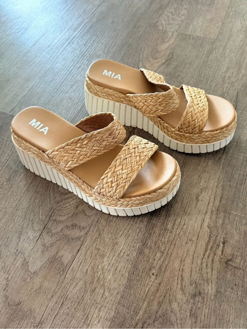 MIA Cream Braided Platform Slide Sandals